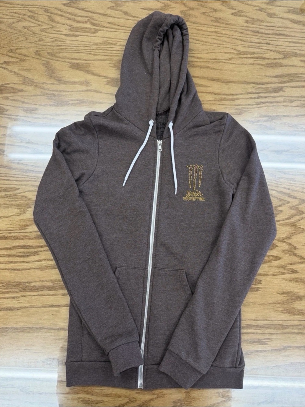 Monster Energy Y2K Java Monster Brown Full Zip Graphic Hoodie Girls M 15.5 x 26